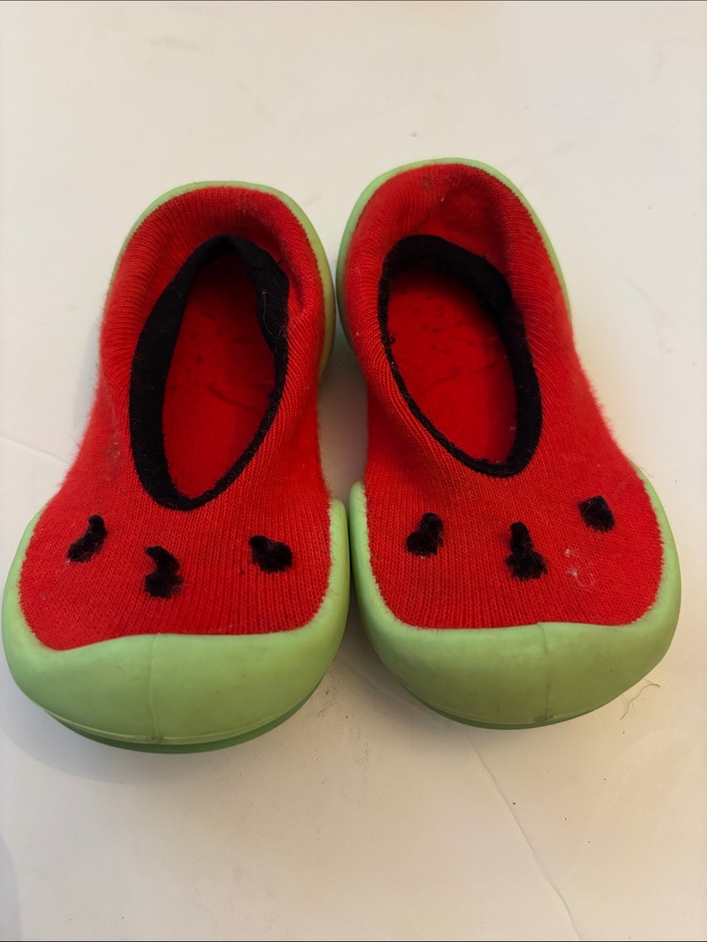 Kids Watermelon Slip-On Slippers in Red and Light Green